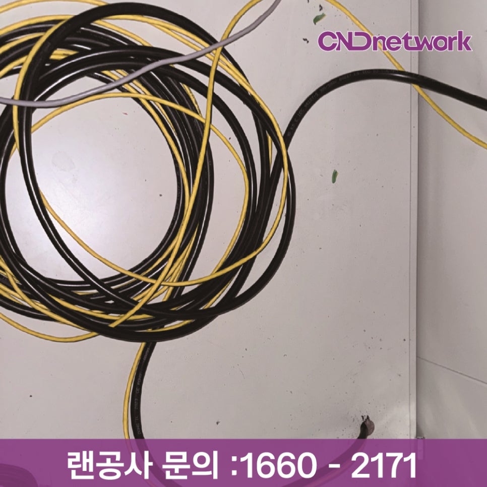 천장 속 UTP 랜케이블 다발 정리 전 모습 - 사무실 네트워크 배선 랜공사 시공 현장 | CND네트워크