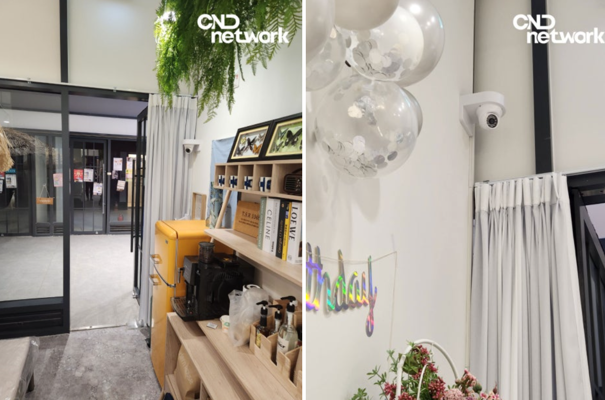 인천 주안 매장 CCTV 설치 전 현장 사진, 상가 출입구 및 파티룸 인테리어 전경