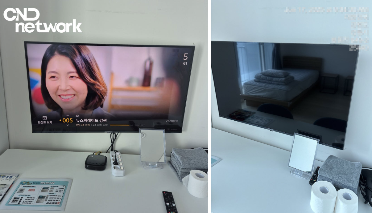 기숙사 IPTV 설치 완료 후 호실별 TV 화면 확인 사진.