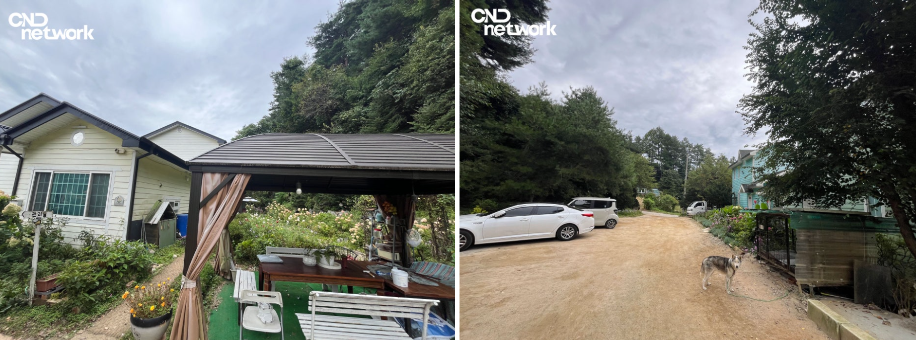강원도 평창 펜션CCTV 설치 전 현장 답사, 파고라 정원과 주차장 진입로 전경