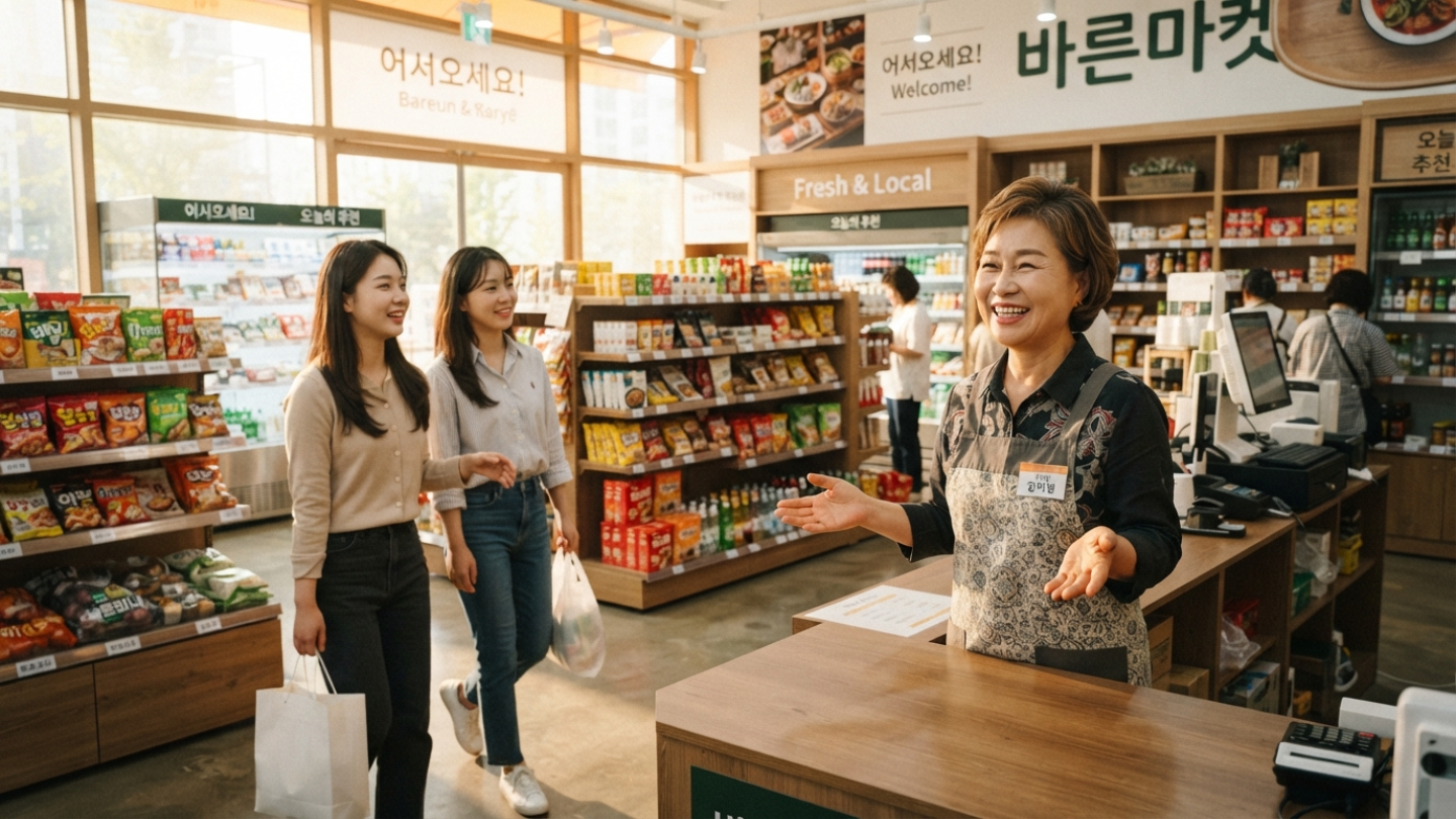 인터넷 개통을 마치고 정상 영업 중인 한국 소상공인 매장의 사장님