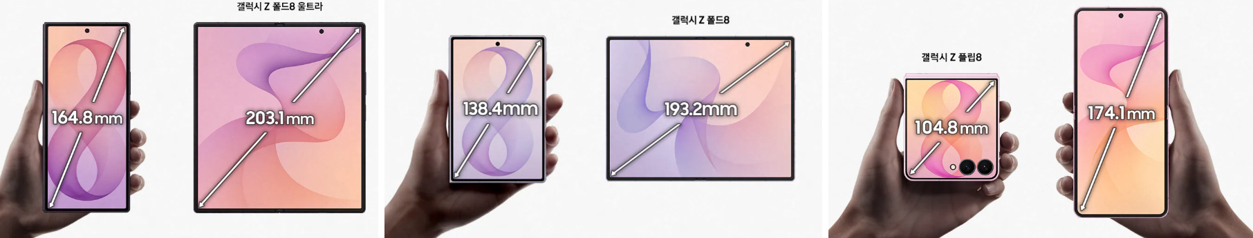 갤럭시 Z 폴드8 울트라 폴드8 플립8 사이즈 비교