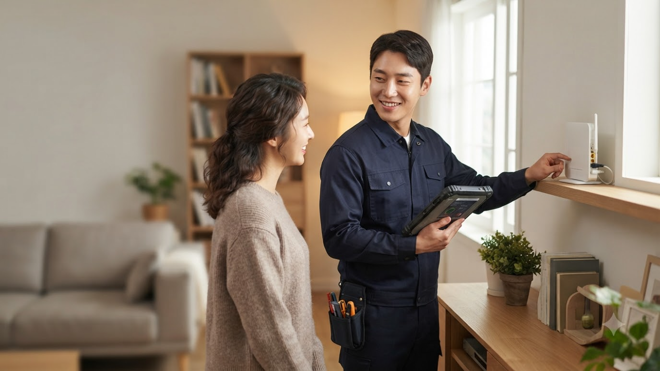 인터넷 기사 방문 점검 및 공유기 설치 - 재약정 전 속도 확인