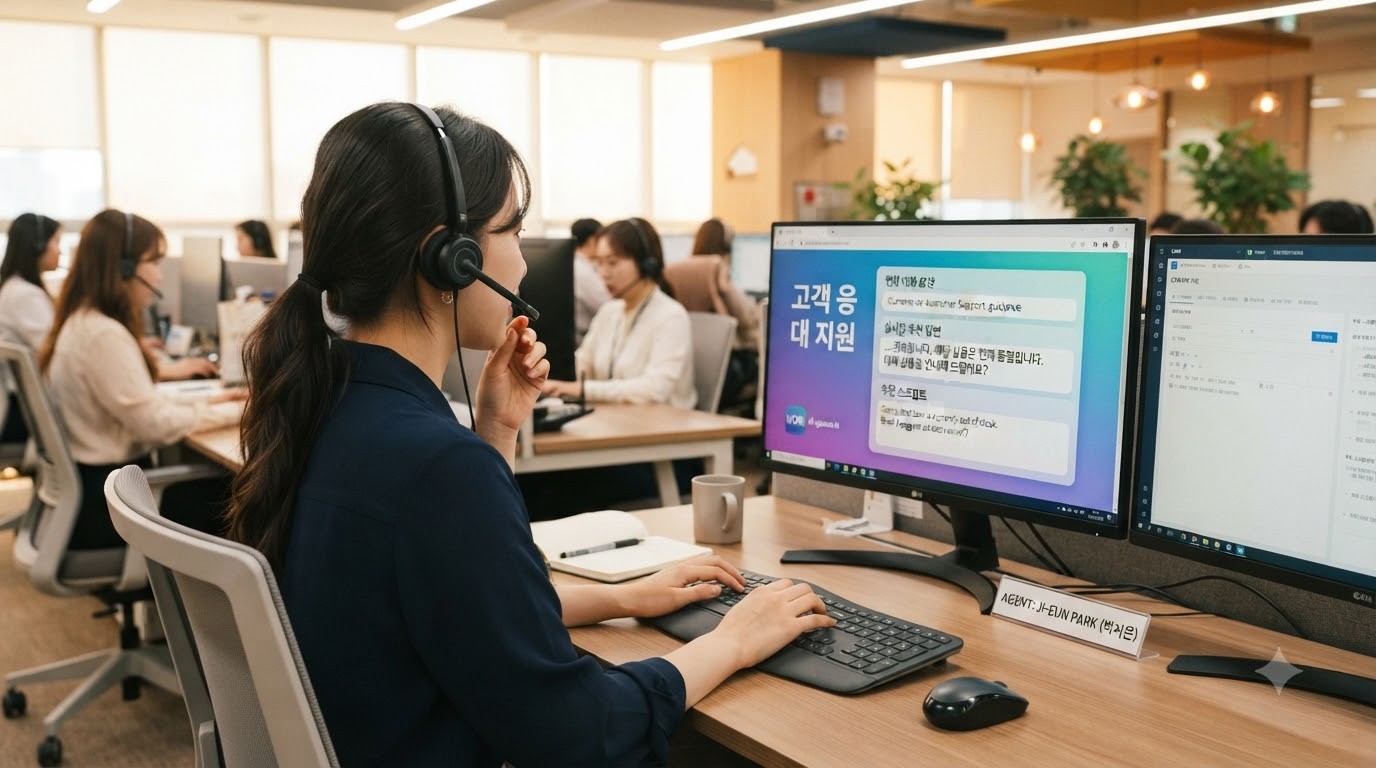 AI 상담어드바이저 화면을 활용해 고객 응대 중인 상담원 모습