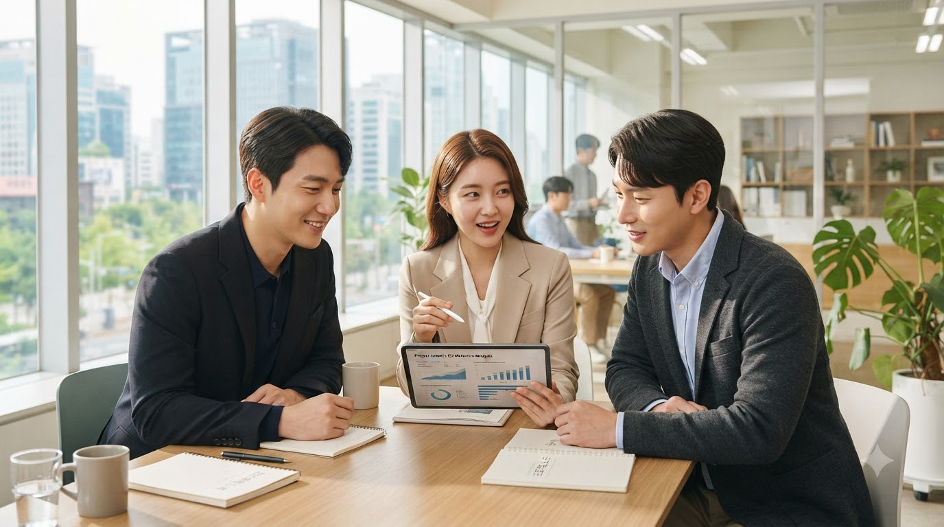 AICC 클라우드 도입 방향을 논의하는 담당자들의 미팅 모습