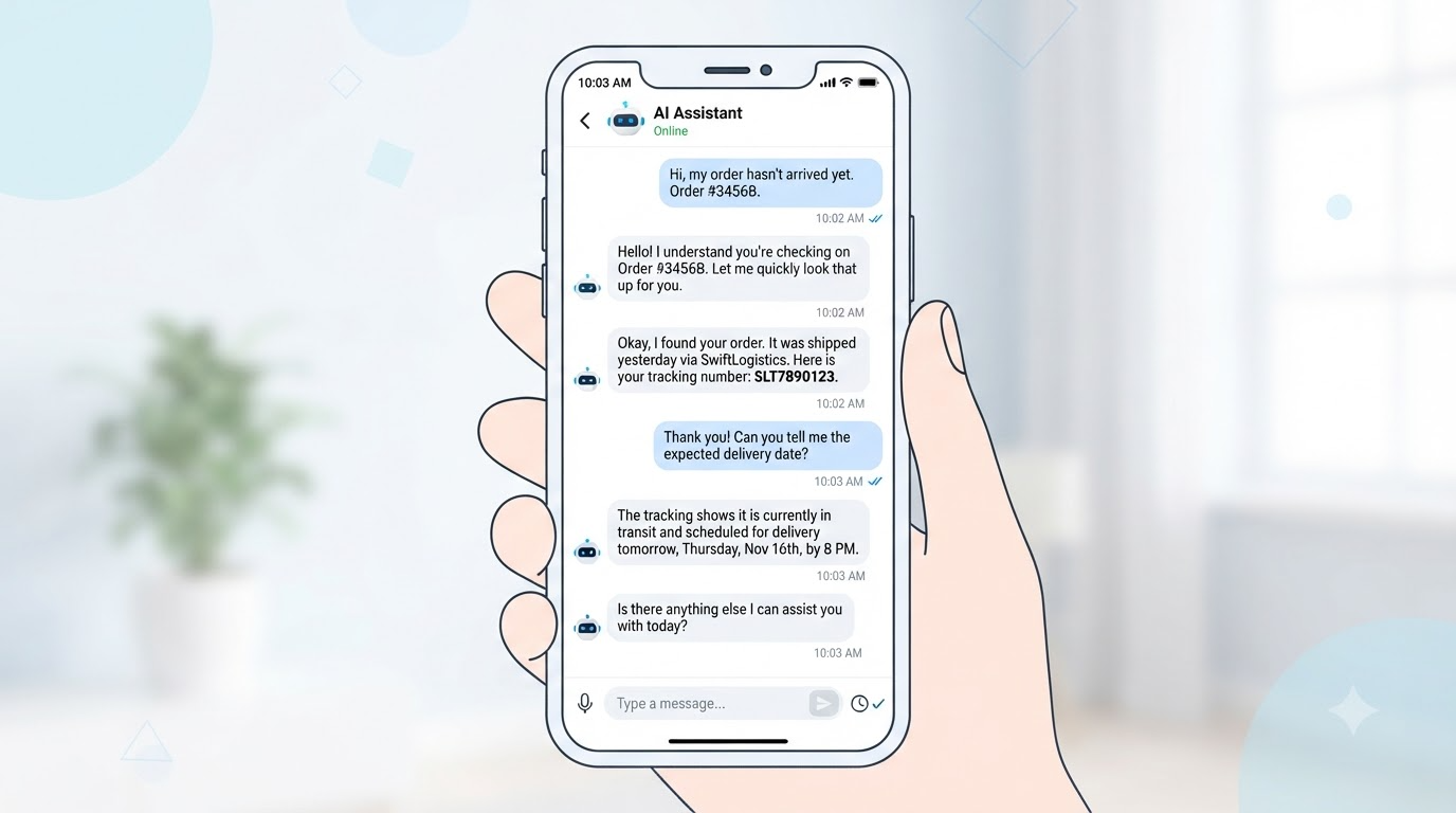 AI콜봇이 고객 주문 조회 문의에 자동으로 응대하는 채팅 화면