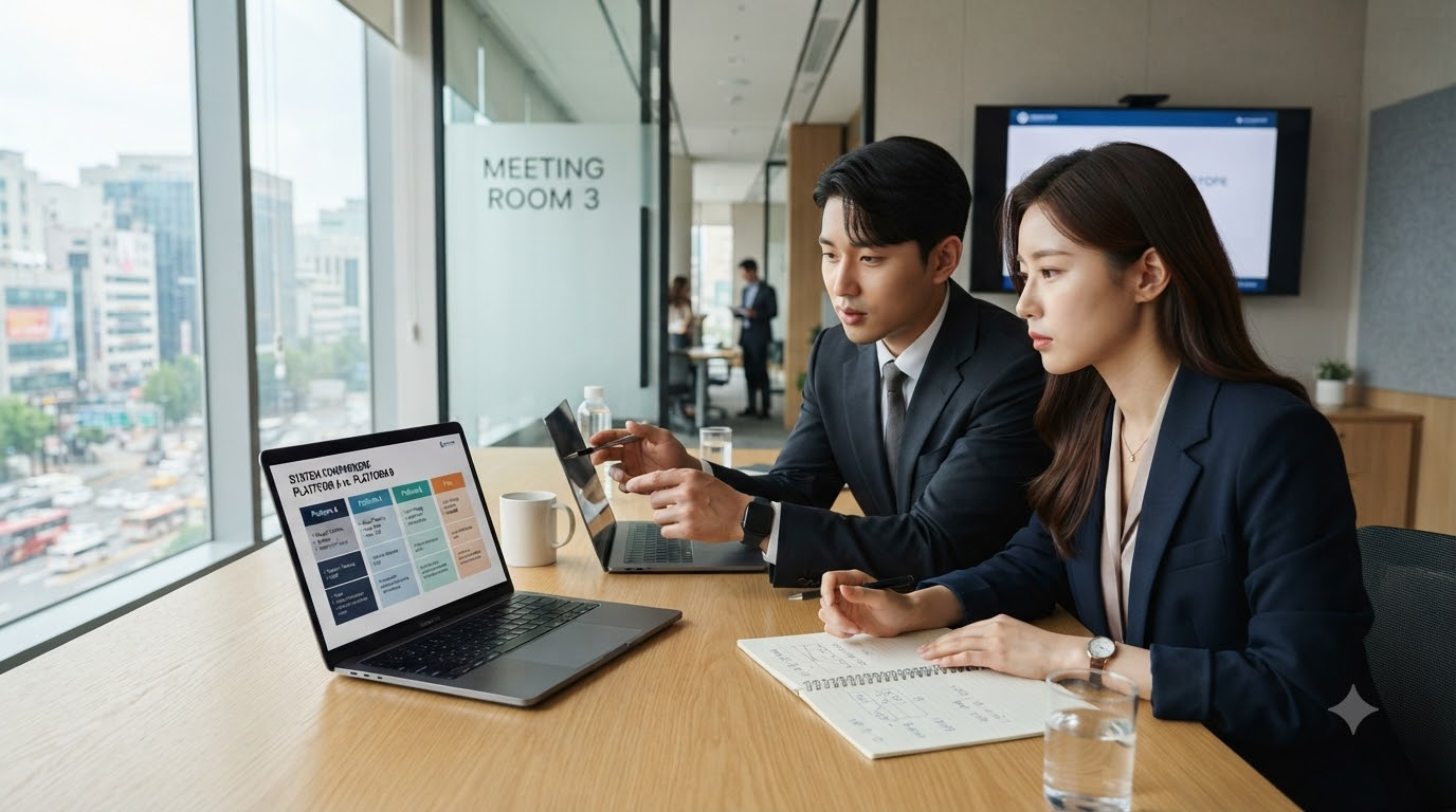 우리 회사에 맞는 IPCC 방식을 비교 검토하는 담당자들