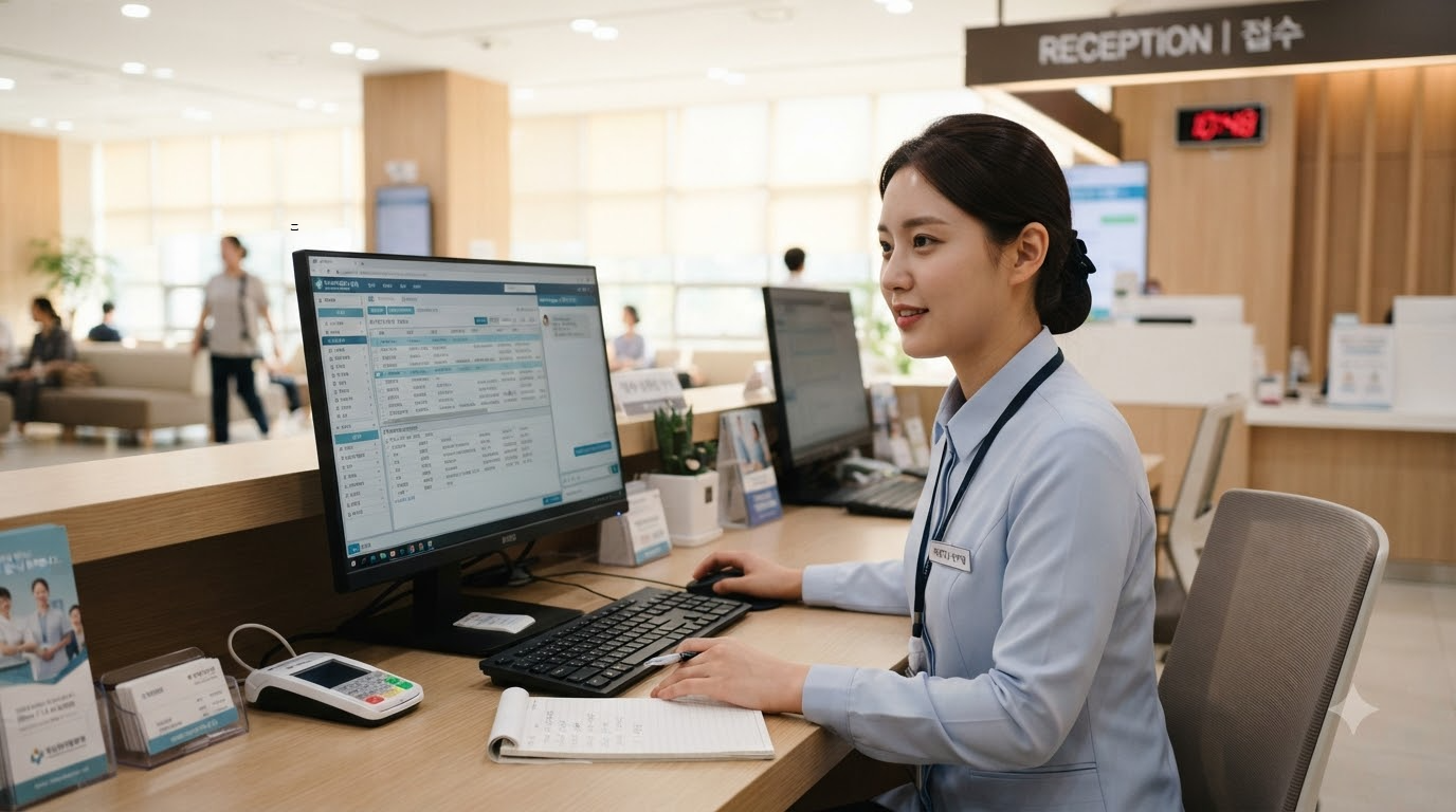 병원 의료기관 AICC 클라우드로 환자 문의를 처리하는 접수 직원