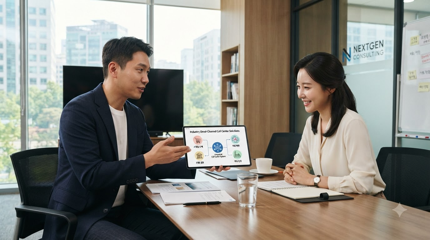 업종별 콜센터 시스템 솔루션을 상담하는 씨앤디네트워크 컨설턴트