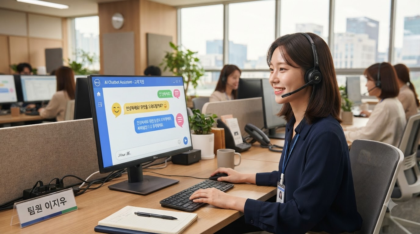 콜센터 AI콜봇 고객상담 화면을 보며 응대하는 상담원
