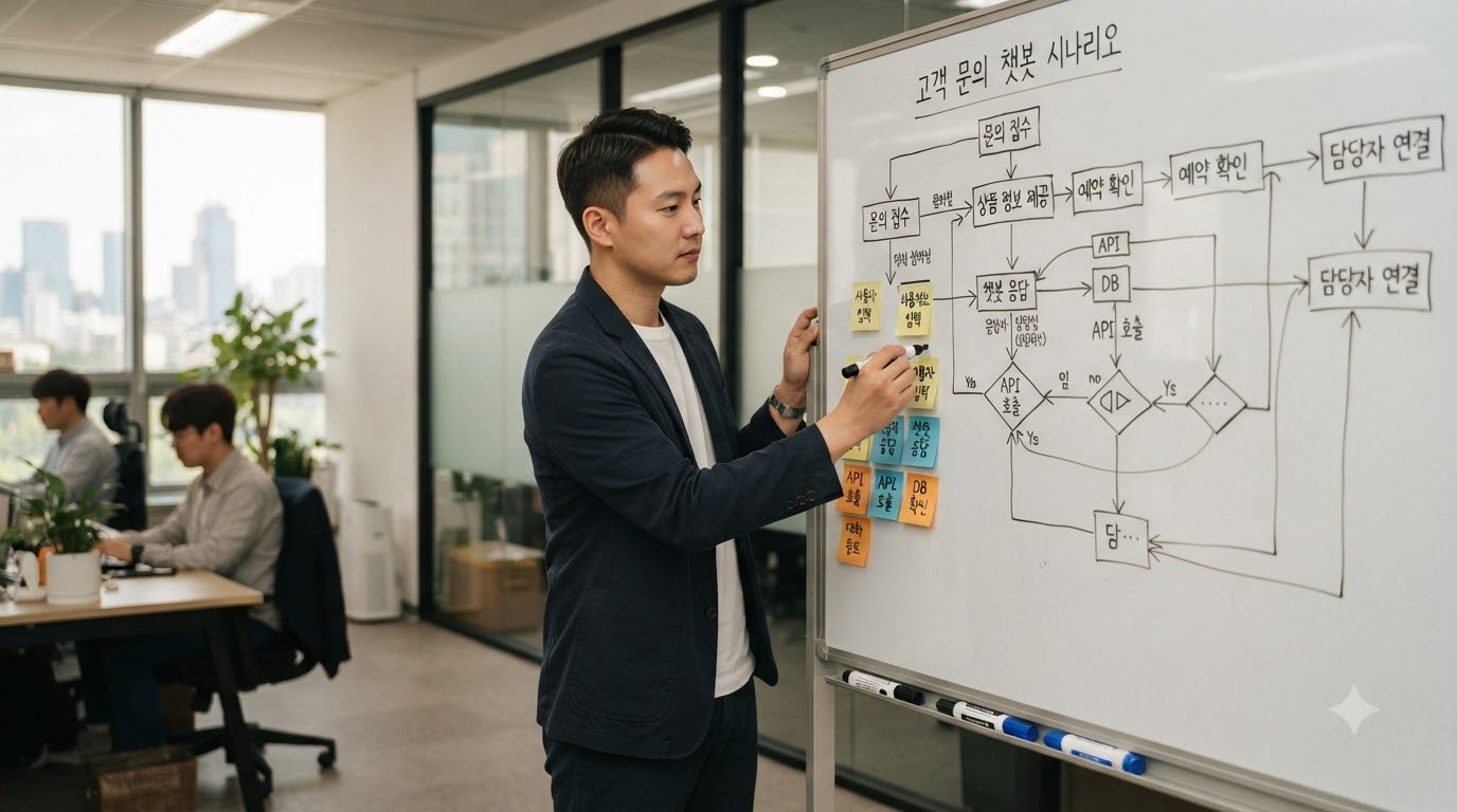 AI콜봇 시나리오 설계를 검토하는 담당자